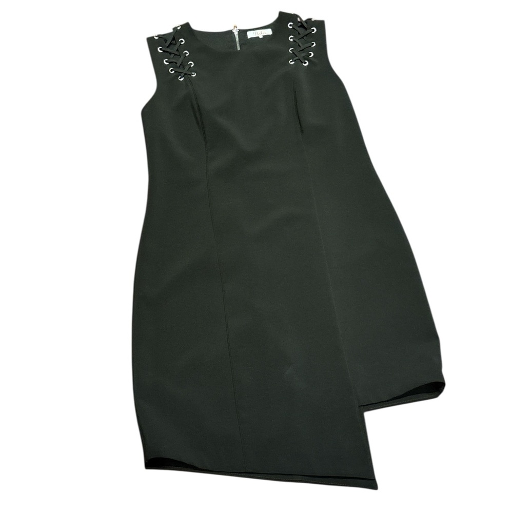 Parker Black Midi Dress with Lace-Up Detail